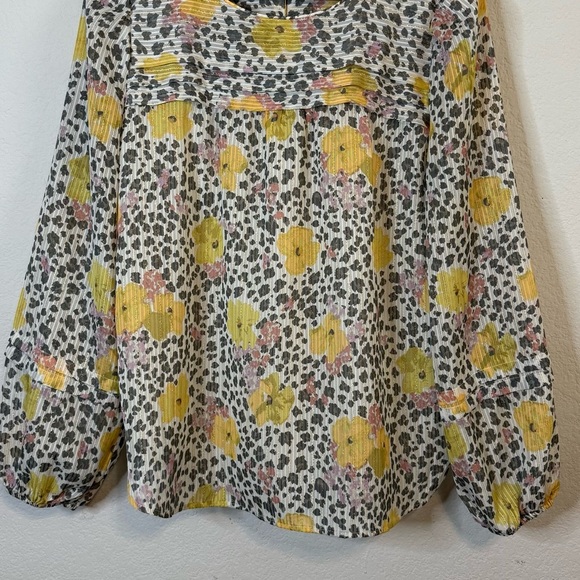 Loft Petite Shimmer Floral Pleated Blouse Gold Pink Leopard Pure Pearl Top Sz S - Picture 5 of 12